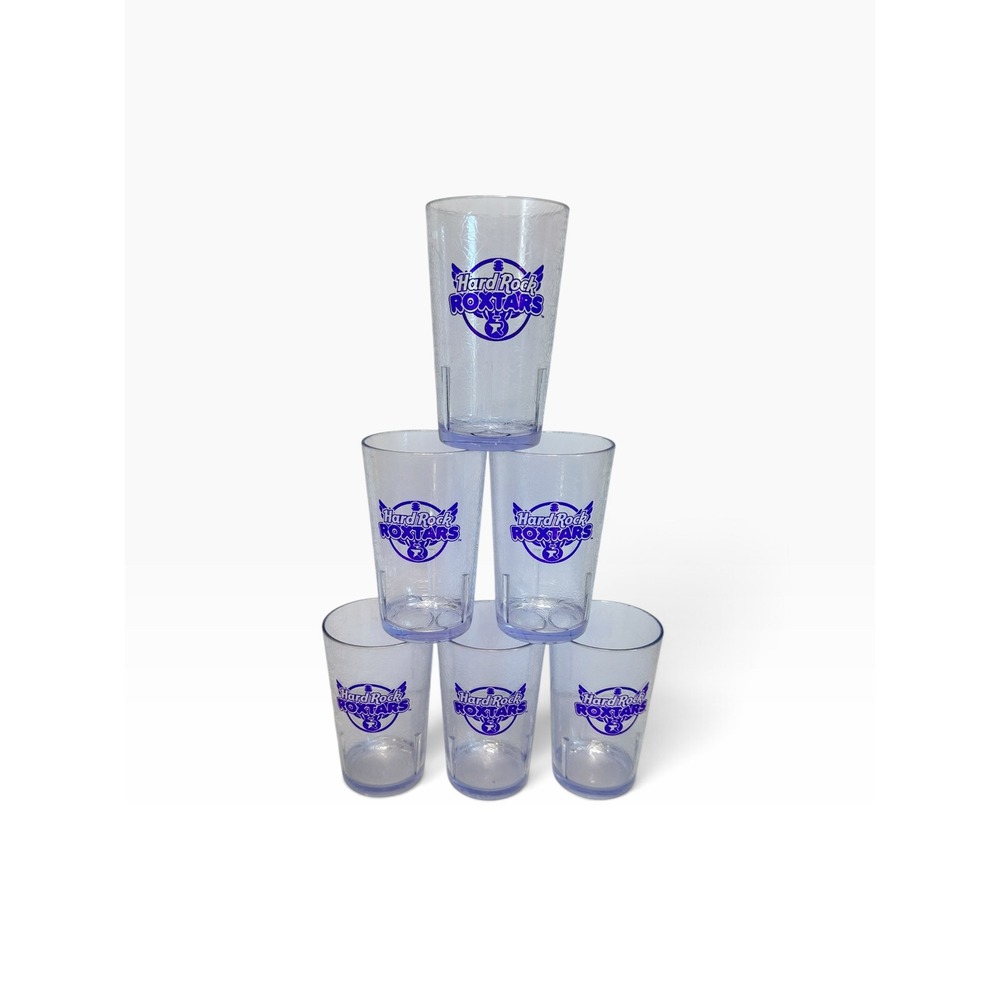 HTF Set of 6 Hard Rock Roxtars Tumbler Set 6pc Purple Clear Acrylic Plastic